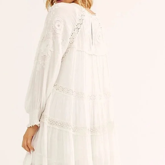 Free People NWT Piece Of Your Heart Floral Embroidered Lace Mini Dress Ivory S - Picture 8 of 8